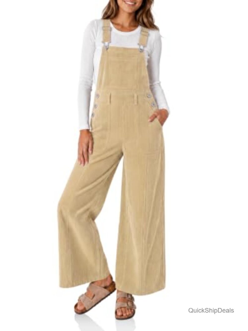 Corduroy Bib Overalls Wide Leg Baggy Jumpsuit Adjustable Straps Pockets